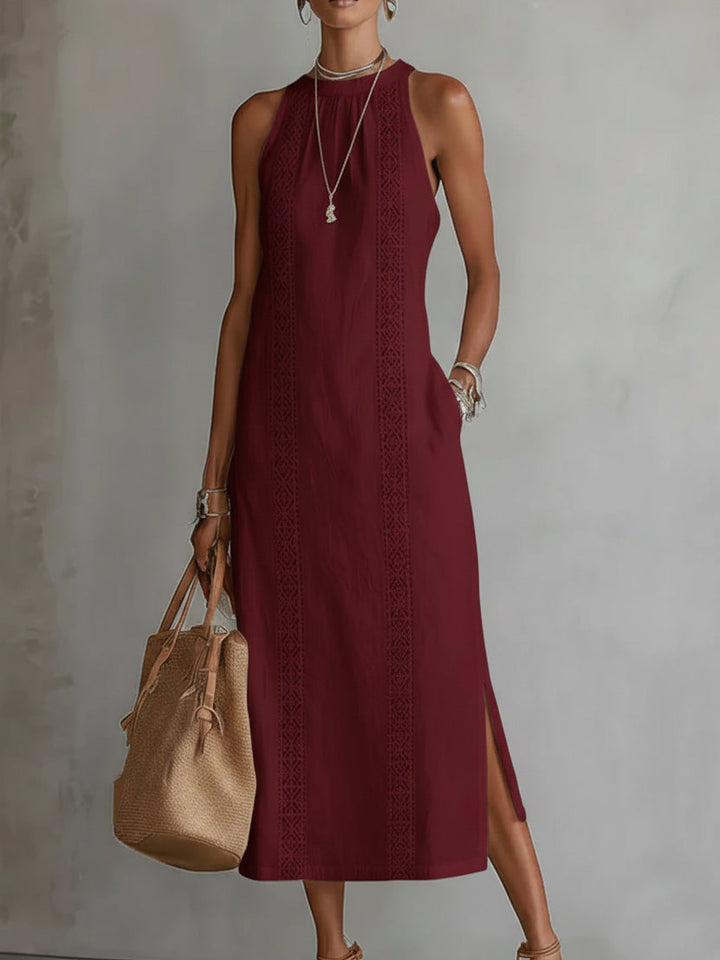 Jimena - Vestito Midi in Lino e Cotone con Collo Mao