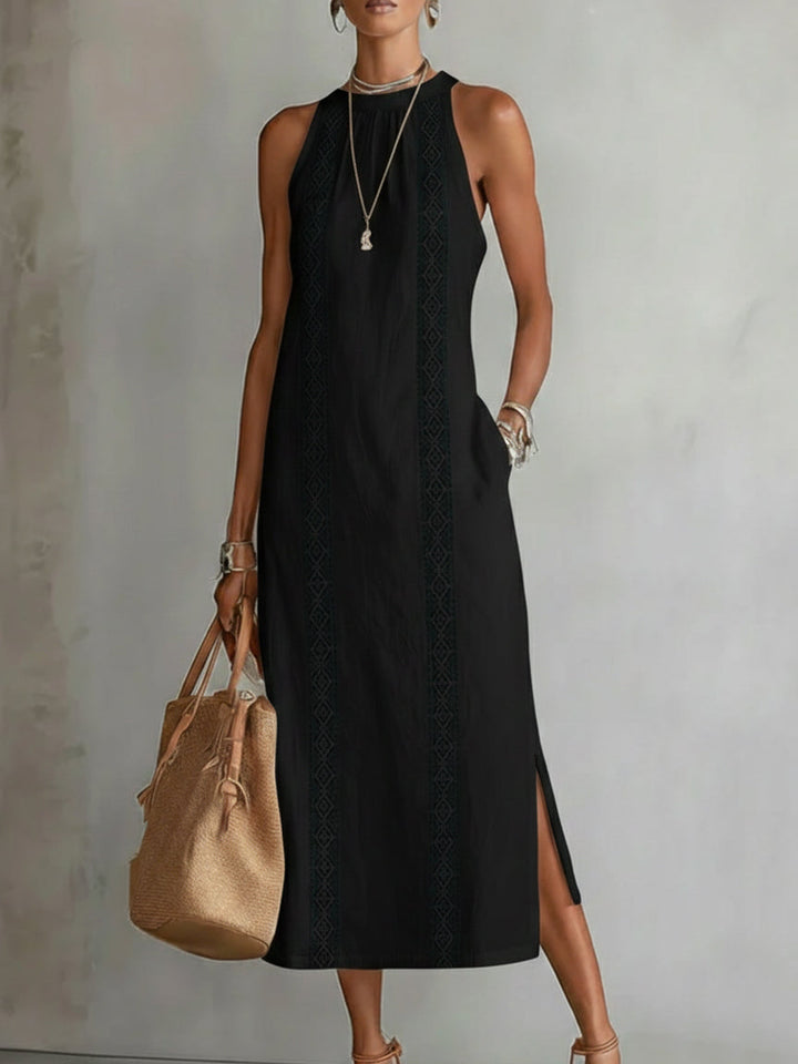 Jimena - Vestito Midi in Lino e Cotone con Collo Mao